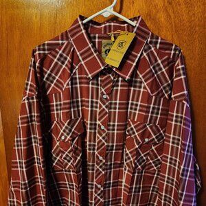 Men's 4XL Coevals Club Red Plaid Western Long Sleeve Pearl Snap Down